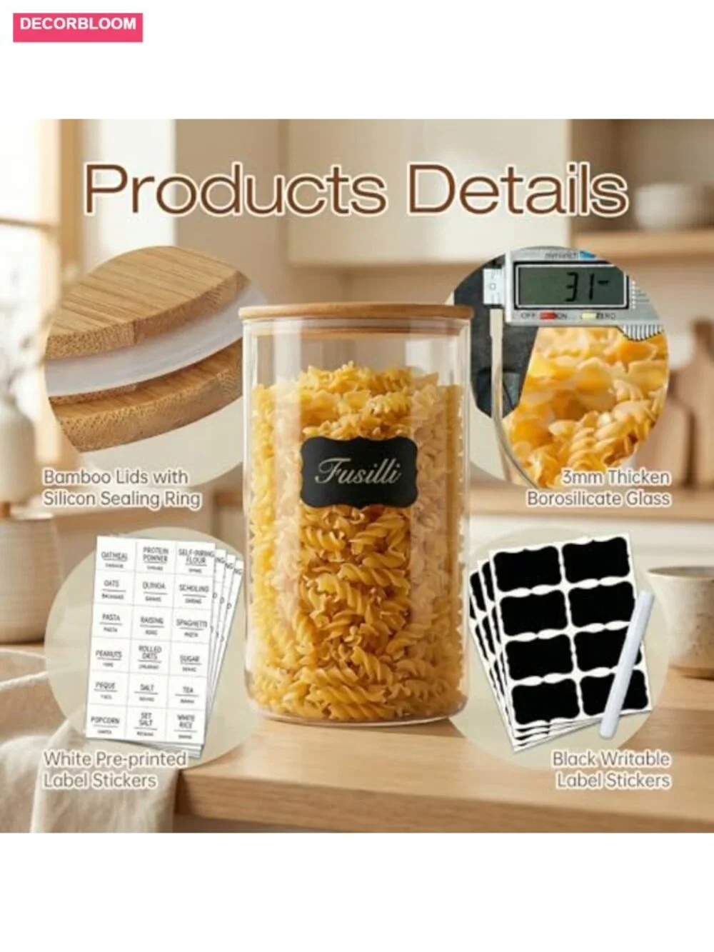 4 Pack 17oz Glass Jars with Bamboo Lids, Airtight Food Storage Containers